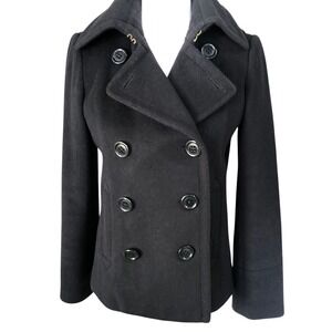 J Crew Womens High Neck Black Double Breasted Wool Pea Coat RN77388 Sz XS